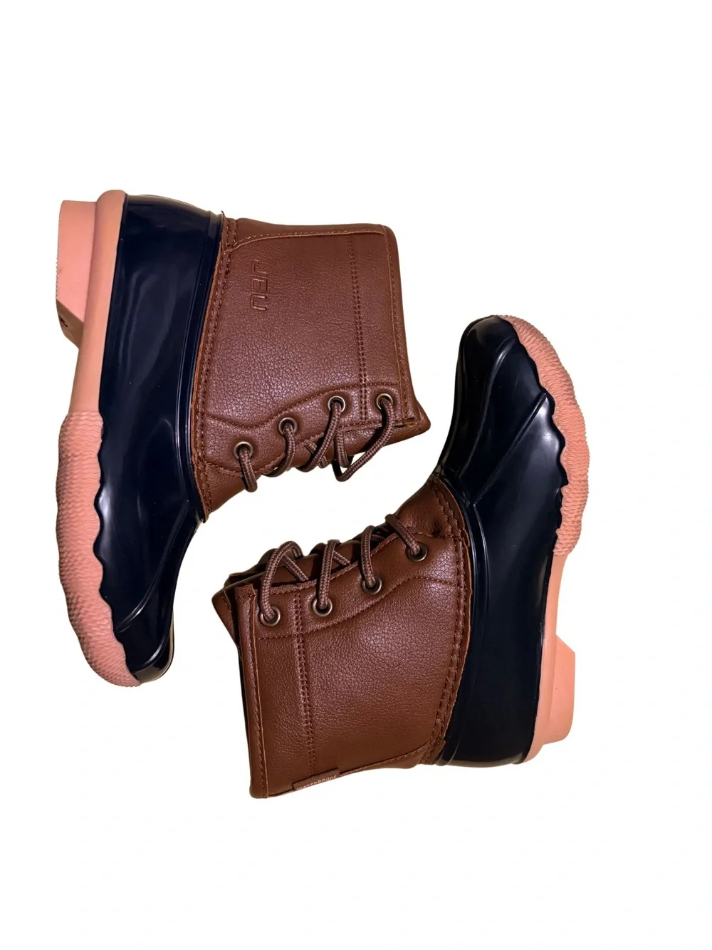 JBU Brown Leather Lace-Up Boots with Cream Lining
